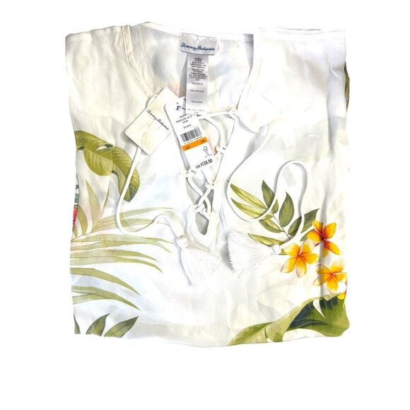 Tommy Bahama Womens White Paradise Bird Lace Up Cover up Caftan Sz S/M New - Picture 3 of 9